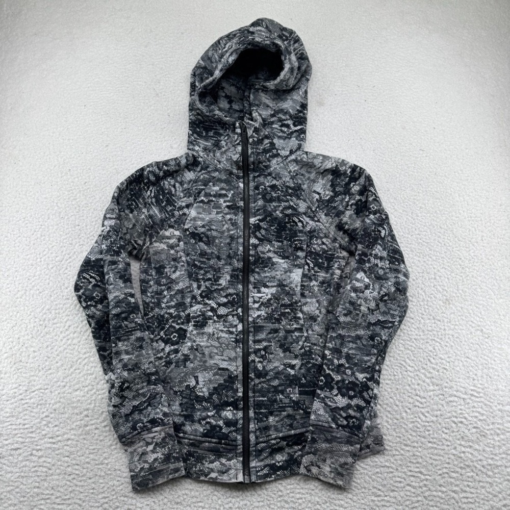 Lululemon Scuba Hoodie Womens 6 Gray Full Zip Snakeskin Fleece Jacket Thumbholes